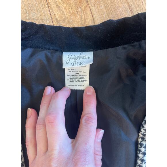 Jaclyn Smith Houndstooth Blazer Black Velvet Collar Office Comfort Womens 20 - Picture 3 of 9